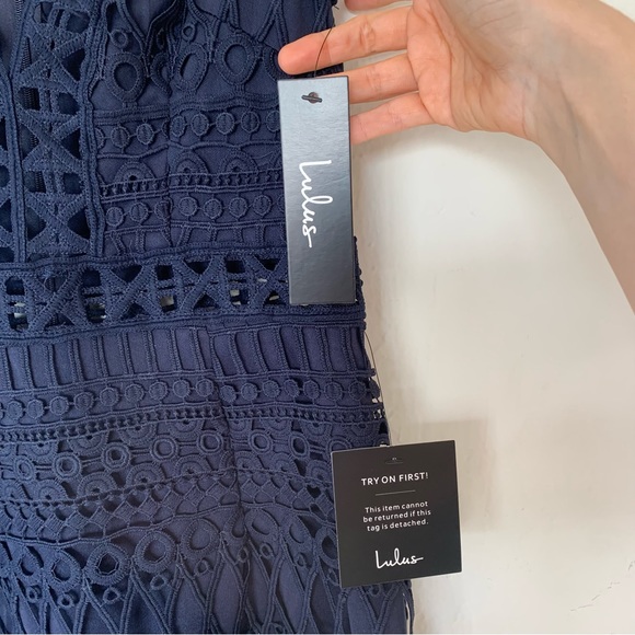Lulu’s Take Me Dancing Navy Blue Crochet Lace Sleeveless Mini Dress - Picture 8 of 13